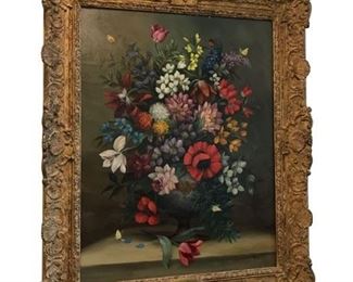 Spectacular Dutch Still Life with Flowers, Jan Doust (Dutch, 1794-1846), Oil on Canvas, Signed lower right, Jan van Doust. Signed, Framed Art. Lovely museum style frame with plaque.