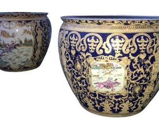 Pair of Asian Oversized Porcelain Urns
