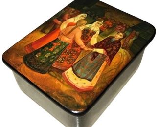 Russian Box, hand painted harvest festival, Signed. 