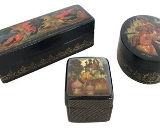 Russian hand painted set of 3 boxes 