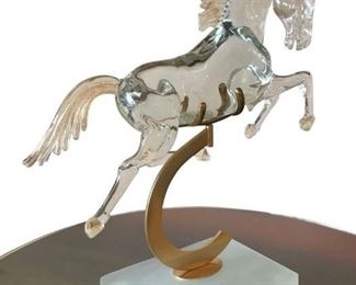 Masterpiece, Oversized Murano Horse w/24 KT Gold Dust, propped perfectly on a glass and brass stand.  Exquisite piece with Original Certificate indicates Insurance Value: $18,500 