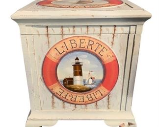 Wooden hand painted small nautical trunk 