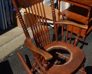 Antique Press Back Oak Chair, (seat is there).