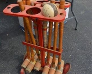 Vintage wooden croquet set with cart