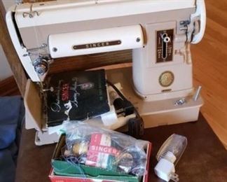 Vintage Signer sewing machine, plus tons of notions
