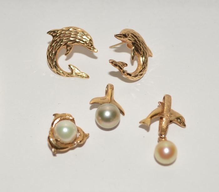 Gold Jewelry, Dolphin, Pearl