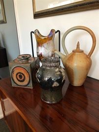 Various art glass and pottery including John Glick and Tyrone Larson.
