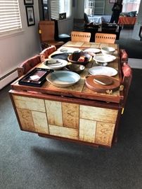 Mid Century Gangso Mobler Danish rosewood and tile drop leaf table and 4 chairs.