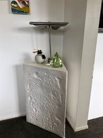 Bisque modern corner pedestal.  Modern art sculpture.