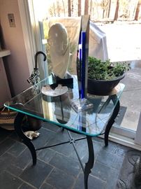 Glass and iron table.