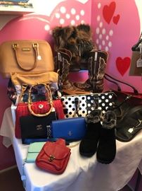 Designer Boots size 8.5 - 9 and handbags.