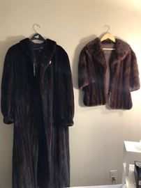 Full length mink coat and mink stole. 