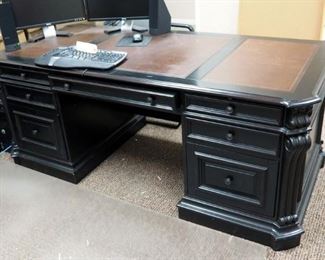 Hooker 7 Drawer Executive Desk With Inlay Top And Scrolled Corners, 30" x 75" x 36"