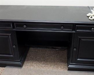 Hooker 3 Drawer Executive Desk With Scrolled Corners Built In Power Supply And Data Jacks With Cabinet Storage, 30" x 70" x 24"
