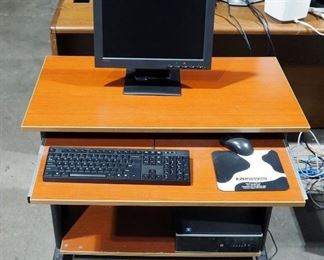 Rolling Computer Desk With Key Board Slide Out Including HP Compaq PC, IBM 17" Monitor, Key Board And Mouse