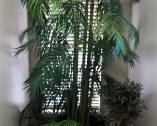 7' Artificial Palm Tree With Large Ceramic Vase And 3' Artificial Tree With Base