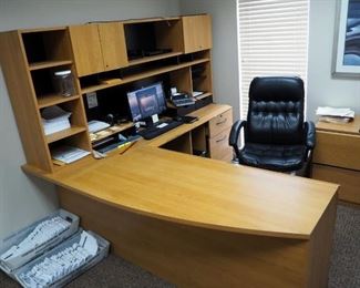 "L" Shaped Office Desk With 4 Drawers And Upper Storage Shelf, 68" x 84" x 84"