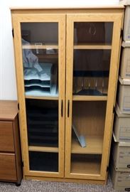 2 Door Glass Front Book Case With 3 Adjustable Shelves, 60" x 31" x 13" And Rolling 2 Drawer Filing Cabinet