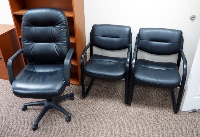 Upholstered Reception Chairs, Qty 2 And Executive Desk Chair