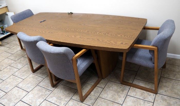 Wood Composite Conference Table,29" x 95.5" x 43" And Upholstered Conference Chairs Qty 4