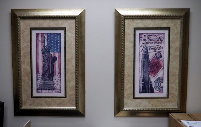 Decorative Framed And Matted Statue Of Liberty And NY Empire State Building Prints, Qty 2, 31" x 22"