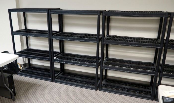 Molded Plastic Storage Racks With 4 Shelves, Qty 3, 55" x 36" x 18"