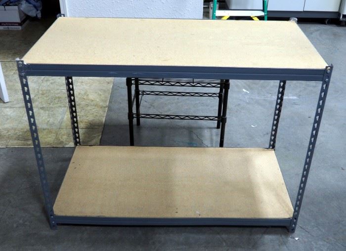 Steel Storage Shelf With Wood Composite Shelves, 36" x 48" x 24" And 2 Shelf Work Table 30" x 28" x 16"