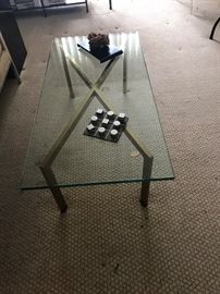 BRASS AND GLASS SOFA TABLE