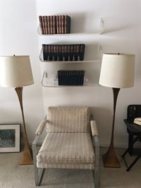 STEWARD ROSS FOR HANSEN LAMPS LUCITE BOOKS SHELVES MILO CHAIR