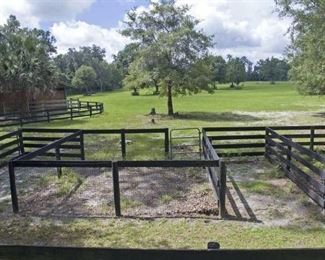 20 acres fenced and cross fenced, feed pens, gorgeous pastures, two barns, riding tail.