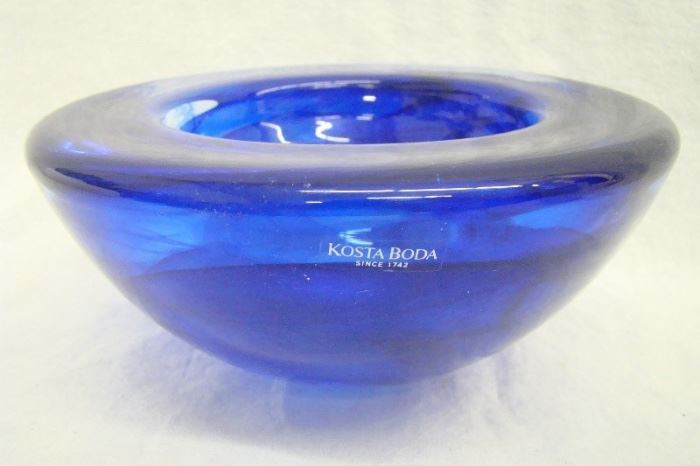 Kosta Boda Blue Swirl Art Glass Bowl
