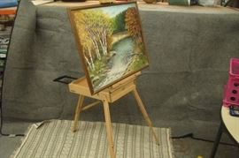 Professional Artist Travel Easel with Original Signed Oil Painting