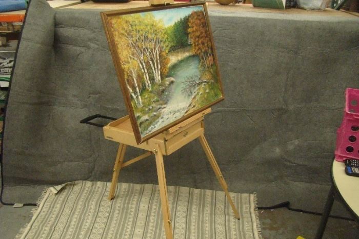 Professional Artist Travel Easel with Original Signed Oil Painting
