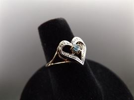 10k Blue Topaz Diamond Accented Heart Ring Size 7
