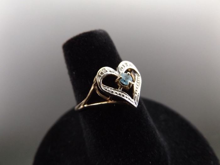 10k Blue Topaz Diamond Accented Heart Ring Size 7
