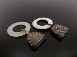 2 Antique .925 Sterling Silver and Mother of Pearl Baby Rattles