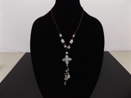 Carved Jade Pendant Brown Silk Adjustable Necklace