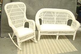 White Wicker Loveseat and Rocking Chair