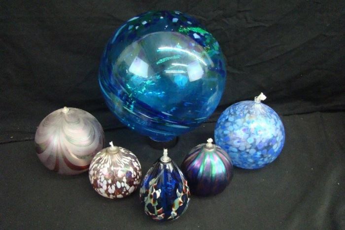Maytum Art Glass Studio Signed Oil Lamp Etc
