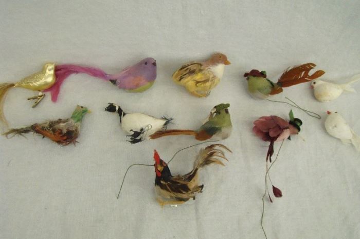 Lot of Vintage Feathered and Glass Bird Ornaments
