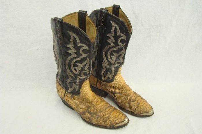 Vintage Tony Lama Python Snakeskin Metal Tipped Boots 9.5
