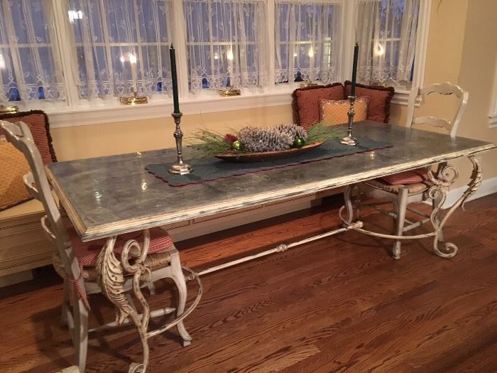Zinc top French antique table with iron legs!