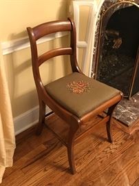Needle point chairs. 4 different color seats