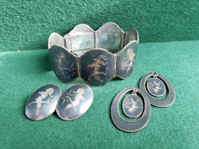 Atq Sterling Siam Jewelry Set