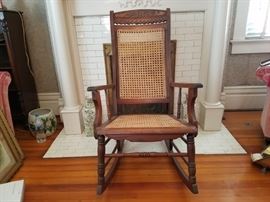 Atq Walnut and Rattan Rocker