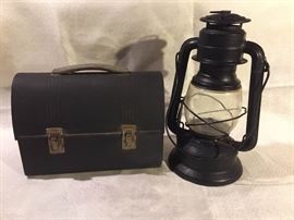Black Metal Lunchbox and Lantern