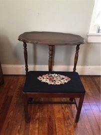 Parlor Table and Needlepoint Bench