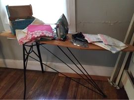 Vtg Ironing Board, Irons and Pillowcases