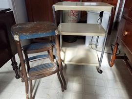 Vtg Kitchen Cart and Stool