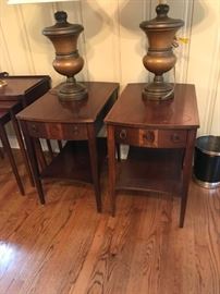 #25	(2) mahogany inlay  drawer w shelf end tables  $175 ea 24x16x24	 $350.00 	